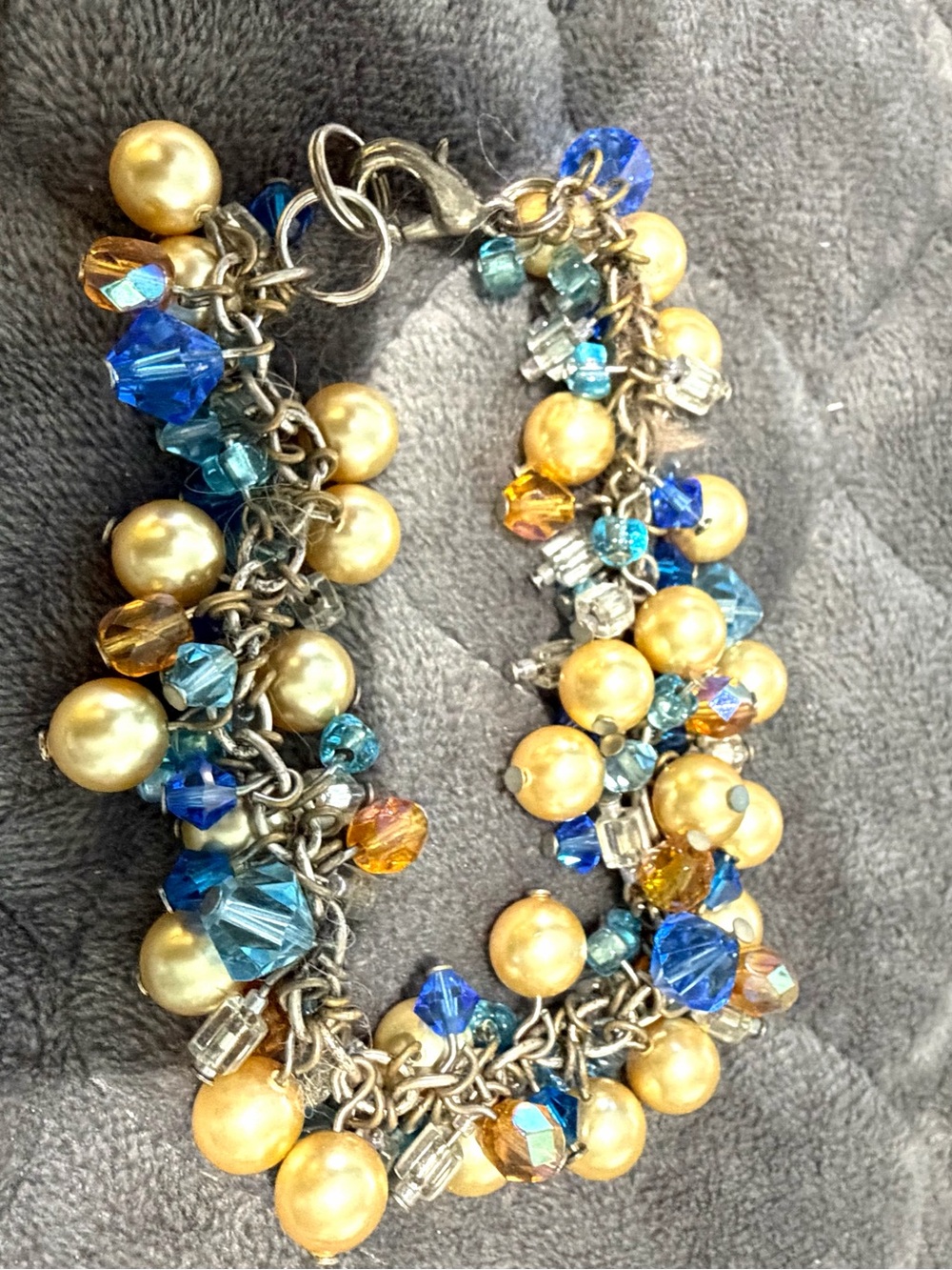 Blue and Gold Cluster Charm Bracelet - Women Jewelry